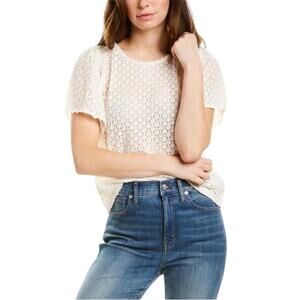 Madewell Texture & Thread Eyelet Flutter-Sleeve Top, Size XS